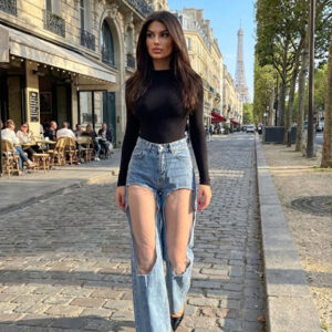 Blugi wide leg cu tulle Sianna