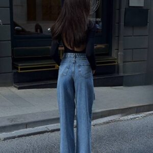 Blugi wide leg cu tulle Sianna