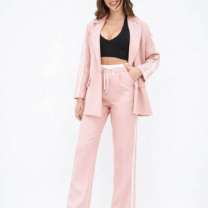 Compleu 2 piese casual cu sacou Hetty roz pudra