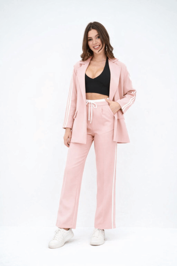 Compleu 2 piese casual cu sacou Hetty roz pudra