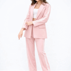 Compleu 2 piese casual cu sacou Hetty roz pudra