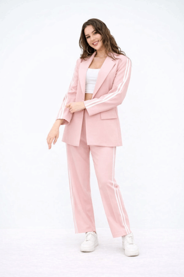 Compleu 2 piese casual cu sacou Hetty roz pudra