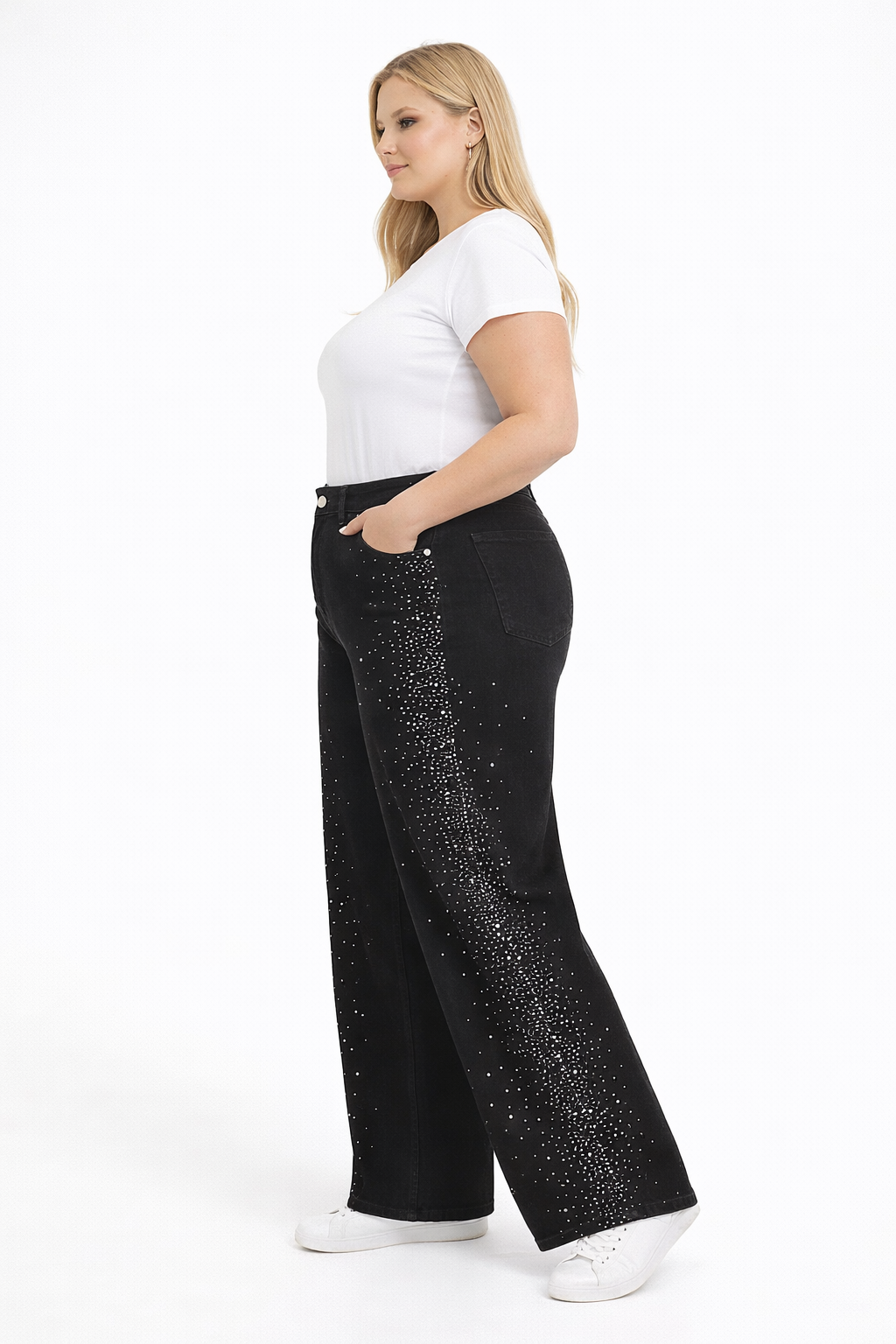 Blugi dama wideleg cu pietricele MeBlack