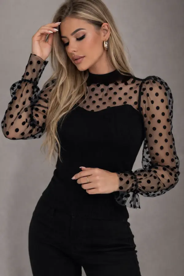 Bluza dama cu maneci transparente buline