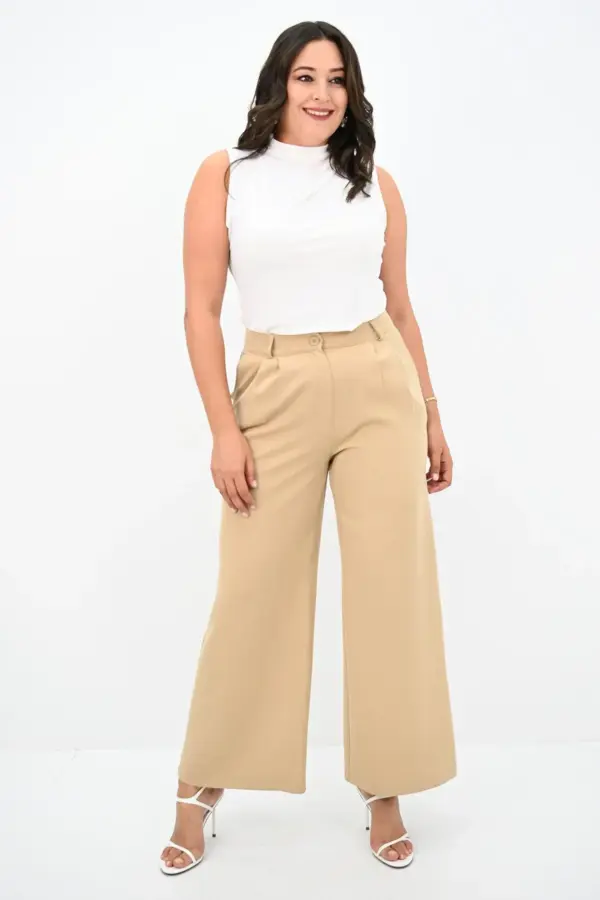 Pantaloni dama jerse Viviana bej