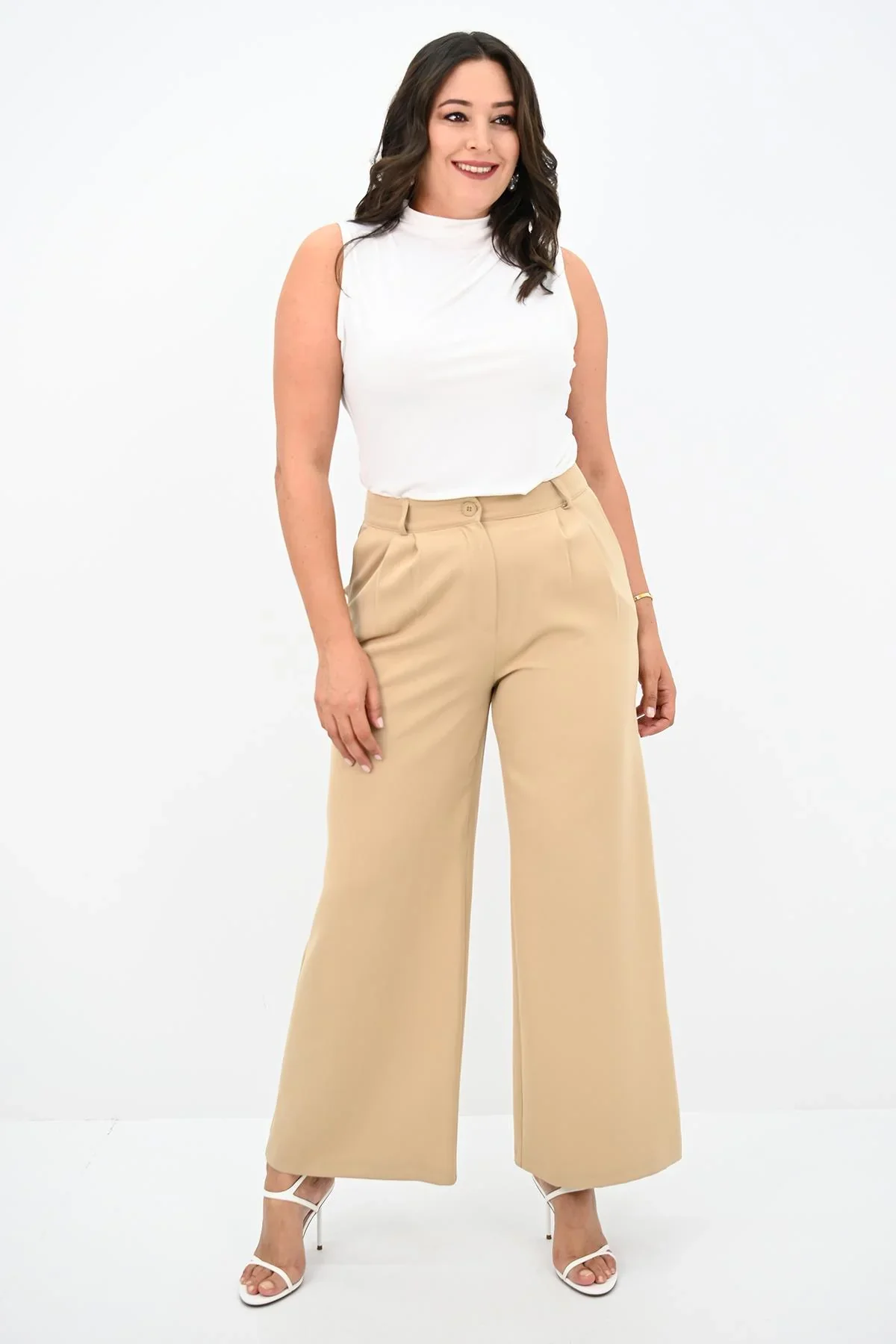 Pantaloni dama jerse Viviana bej