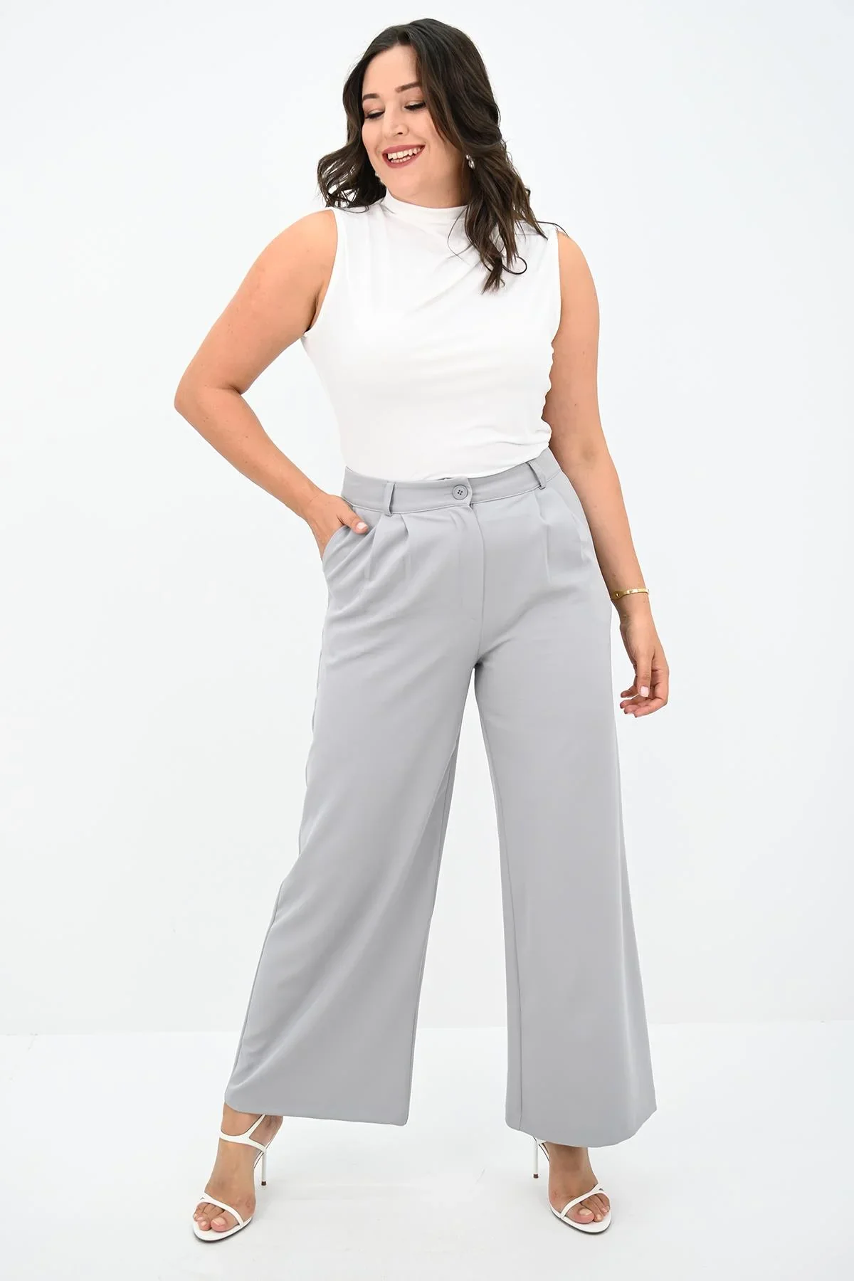 Pantaloni dama jerse Viviana gri