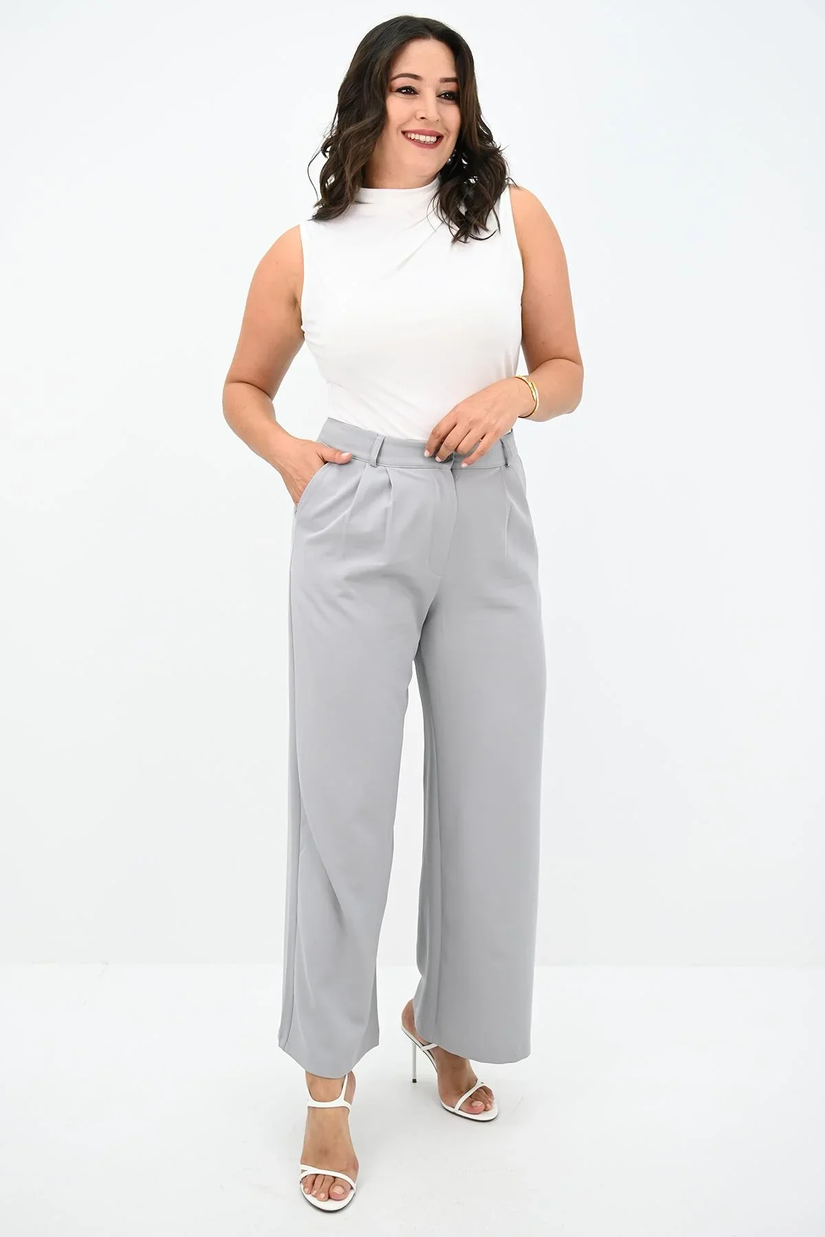 Pantaloni dama jerse Viviana gri