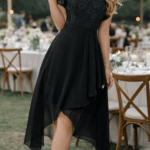 Rochie elegantă asimetrică cu dantelă