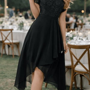Rochie elegantă asimetrică cu dantelă
