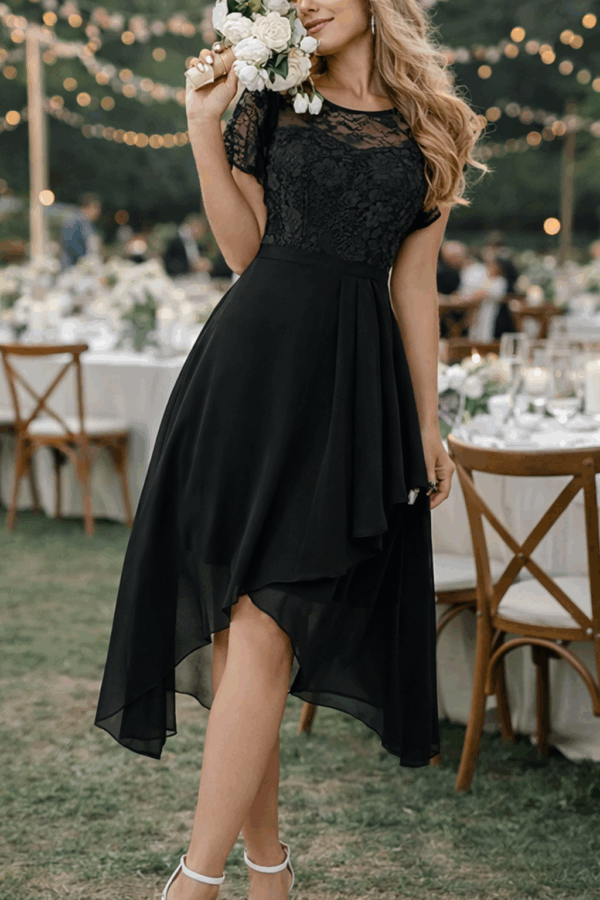 Rochie elegantă asimetrică cu dantelă