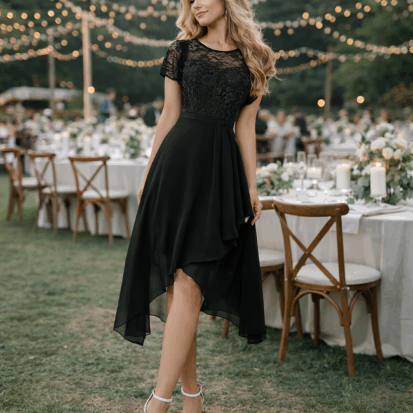 Rochie elegantă asimetrică cu dantelă