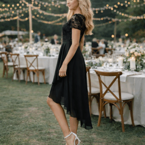 Rochie elegantă asimetrică cu dantelă