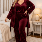 Set pijamale catifea batal Wilma bordo