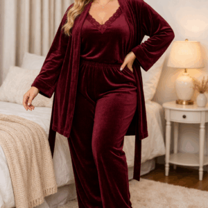 Set pijamale catifea batal Wilma bordo