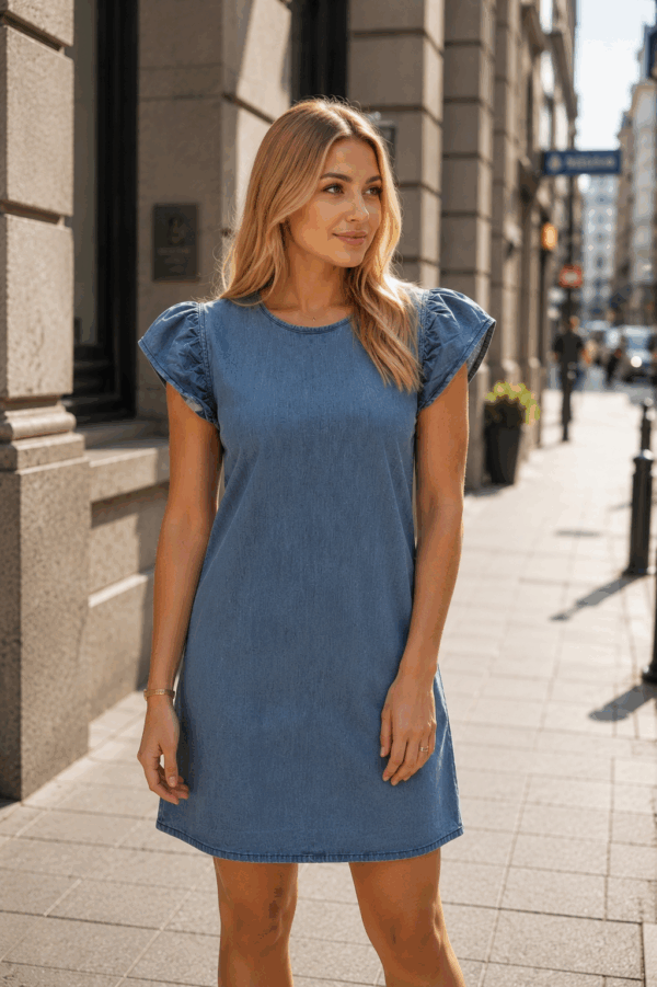 Rochie dama denim cu fundita la spate