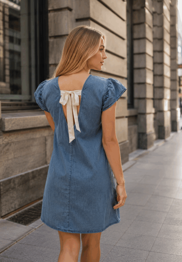 Rochie dama denim cu fundita la spate