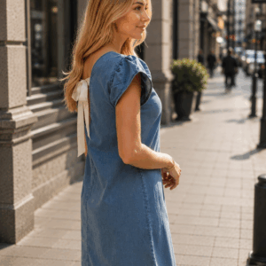 Rochie dama denim cu fundita la spate