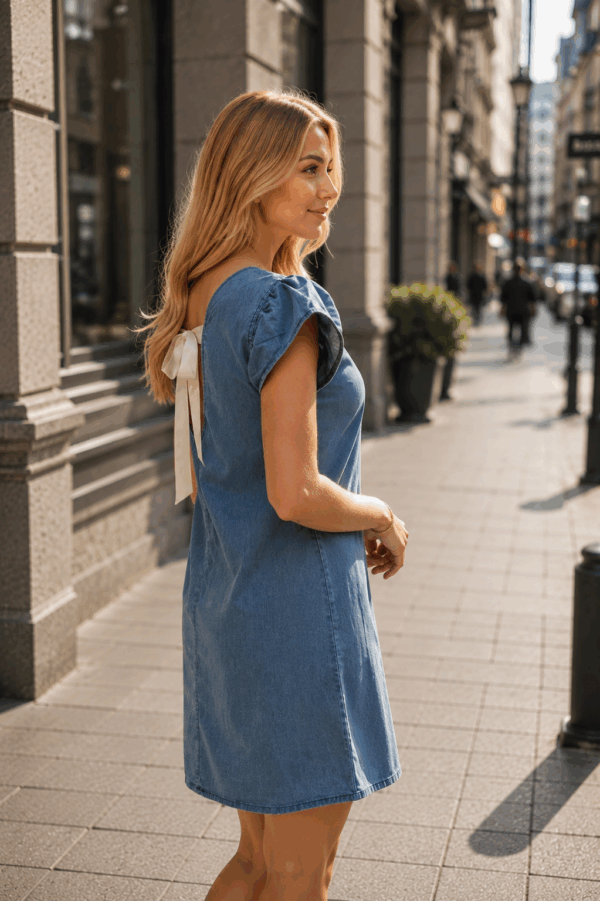 Rochie dama denim cu fundita la spate