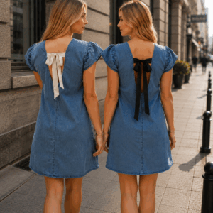 Rochie dama denim cu fundita la spate