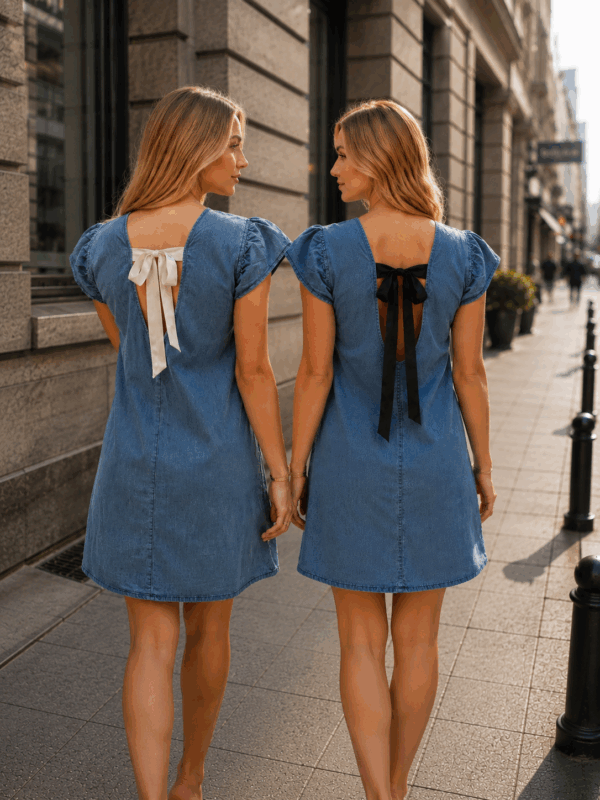 Rochie dama denim cu fundita la spate