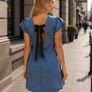 Rochie dama denim cu fundita la spate