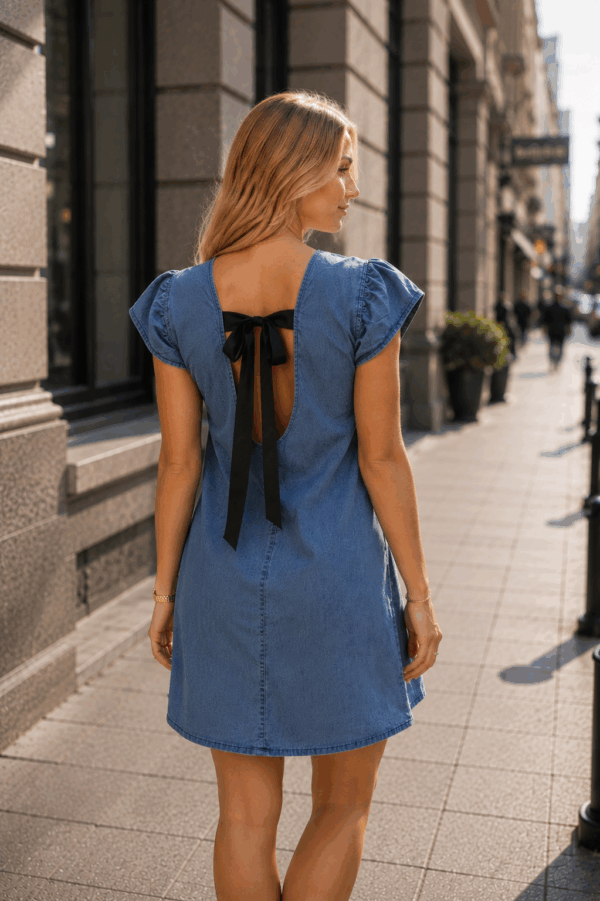 Rochie dama denim cu fundita la spate