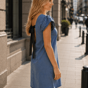 Rochie dama denim cu fundita la spate