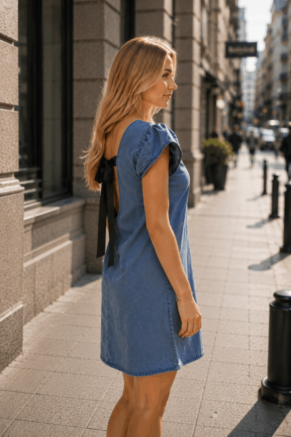 Rochie dama denim cu fundita la spate