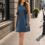 Rochie dama denim cu fundite