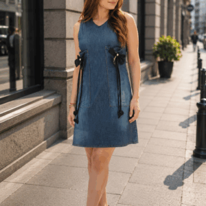 Rochie dama denim cu fundite