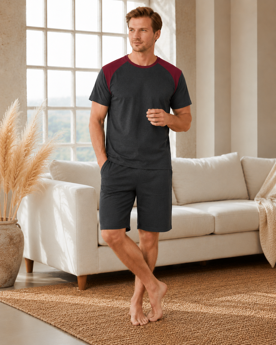 Pijama barbat bumbac gri inchis
