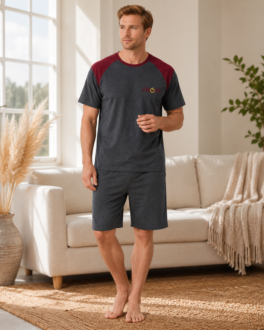 Pijama barbat bumbac gri inchis