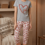 Pijama dama bumbac cu pantaloni 3/4 Hearts gri