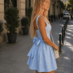 Rochie dama cu imprimeu vichy si decolteu patrat