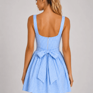 Rochie dama cu imprimeu vichy si decolteu patrat