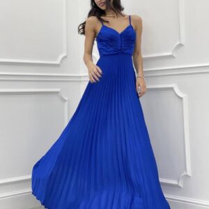 Rochie maxi plisată satinată cu spate decupat și fundă reglabilă Stacy