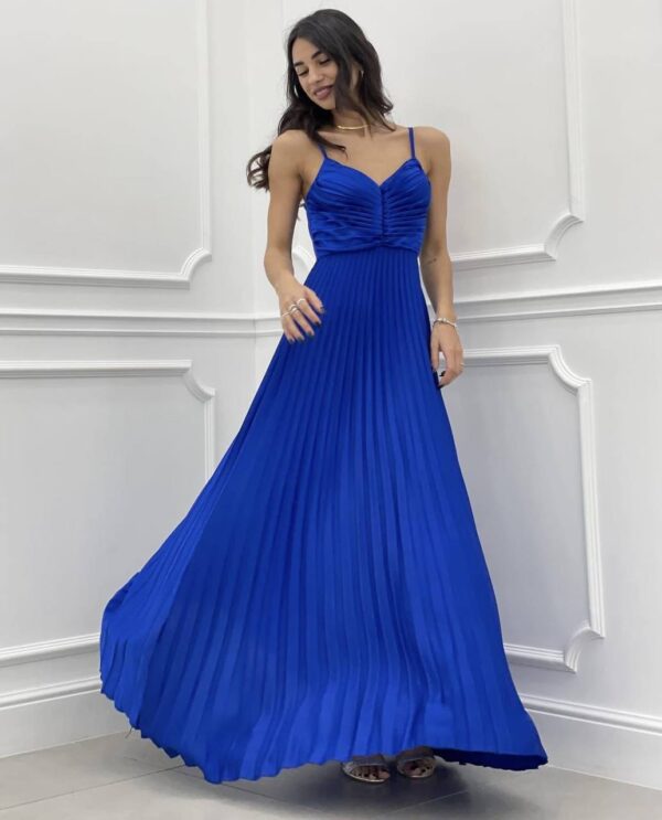 Rochie maxi plisată satinată cu spate decupat și fundă reglabilă Stacy