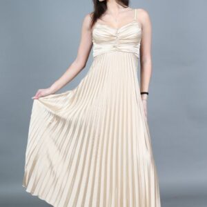 Rochie maxi plisată satinată cu spate decupat și fundă reglabilă Stacy