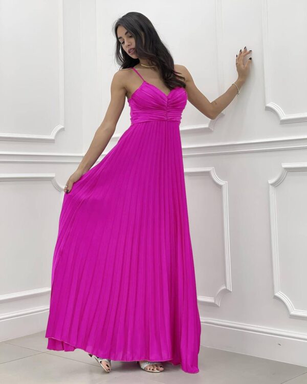 Rochie maxi plisată satinată cu spate decupat și fundă reglabilă Stacy
