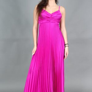 Rochie maxi plisată satinată cu spate decupat și fundă reglabilă Stacy