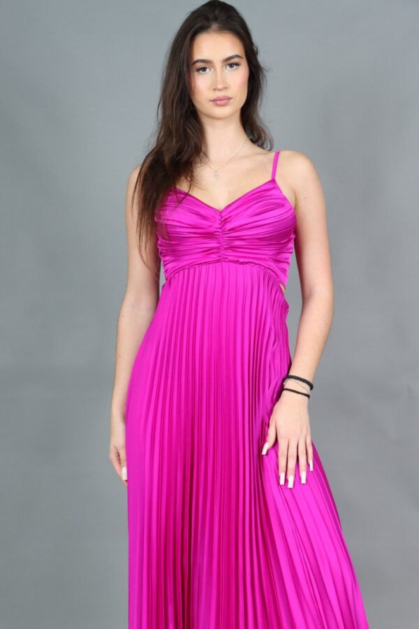 Rochie maxi plisată satinată cu spate decupat și fundă reglabilă Stacy