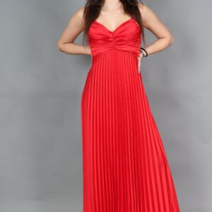 Rochie maxi plisată satinată cu spate decupat și fundă reglabilă Stacy
