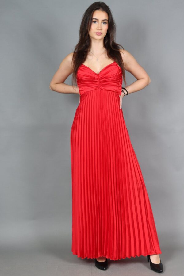 Rochie maxi plisată satinată cu spate decupat și fundă reglabilă Stacy