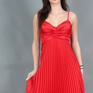 Rochie maxi plisată satinată cu spate decupat și fundă reglabilă Stacy