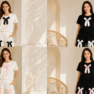 Seturi de Vara Tricou cu Funda si Pantaloni Scurti cu Fundite — Stil, Confort si Eleganta Casual la Pret Redus